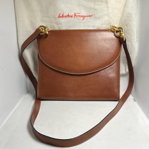 Salvatore Ferragamo Handbags - Salvatore Ferragamo Vintage Cognac Leather Flap Shoulder Crossbody Bag